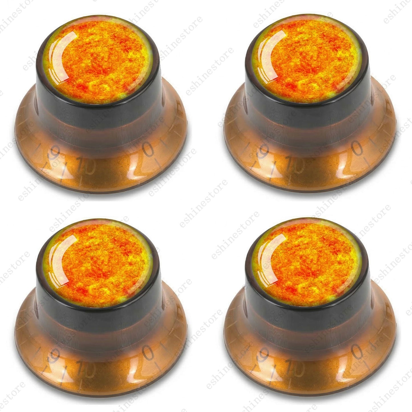 Guitar Reflector Knobs w/ Sun Pattern Design Cap Top Hat Knobs for Les Paul SG