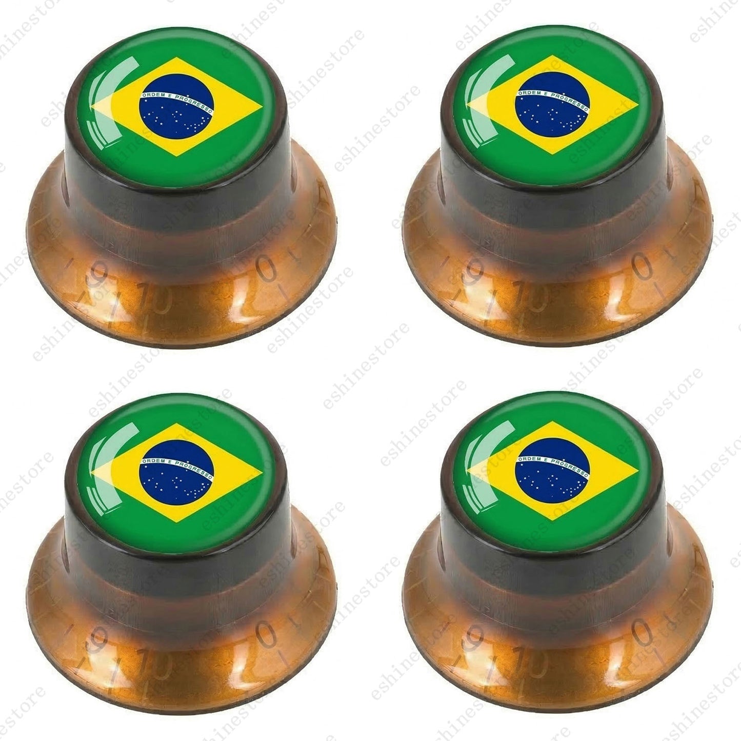 Guitar Reflector Knobs w/ Brazilian Flag Design Cap Top Hat Knob for Les Paul SG