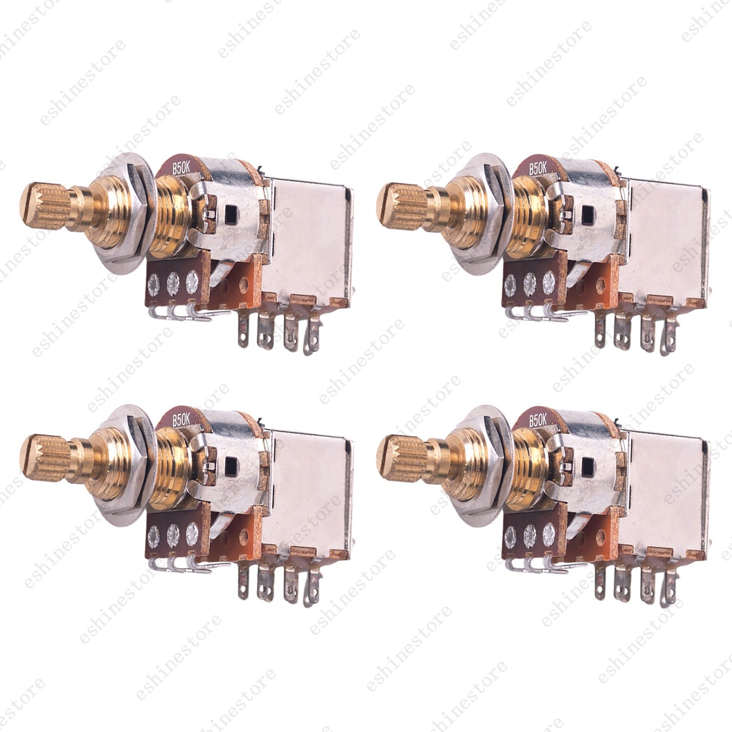 4x 18-Split Brass Long Shaft Pot Push-Push Switch A/B25/50K/ For Active Pickup