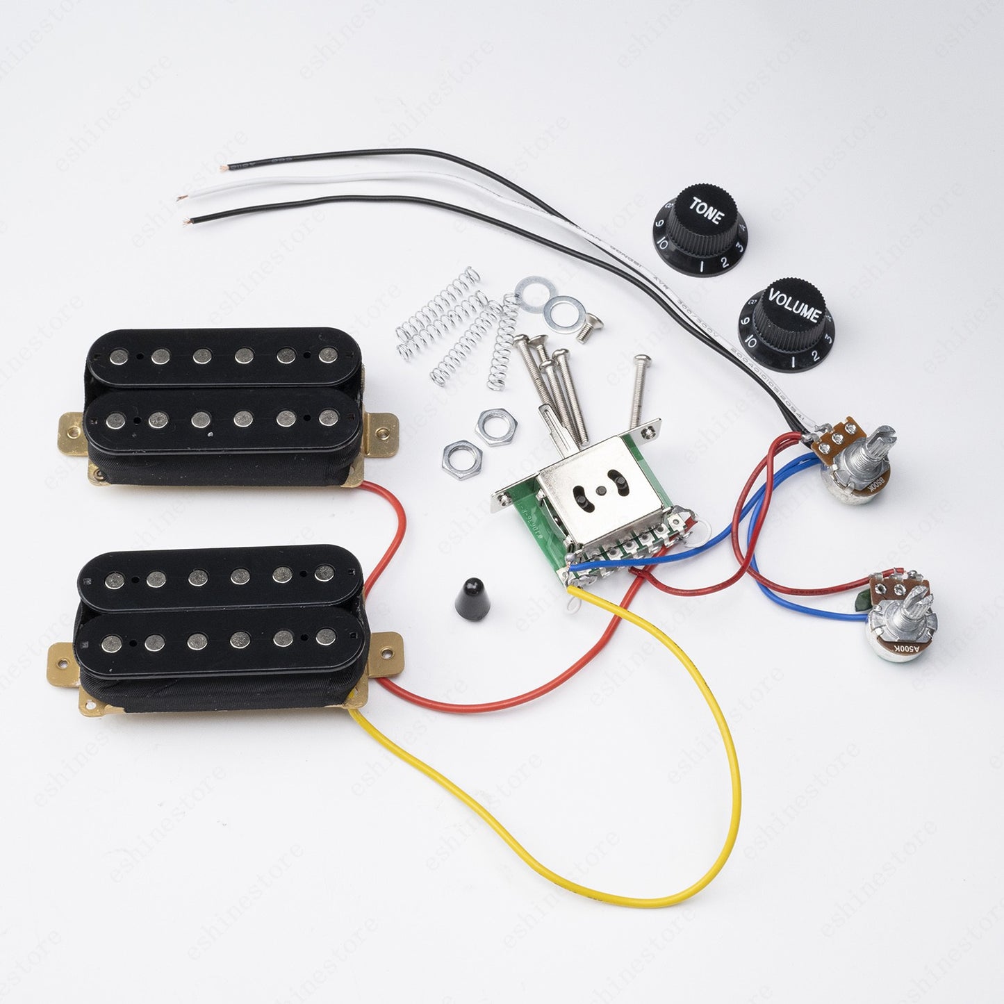 3 Way Guitar HH Pickup Wiring Harness Prewired 1T1V 500K Pots for Start- Black