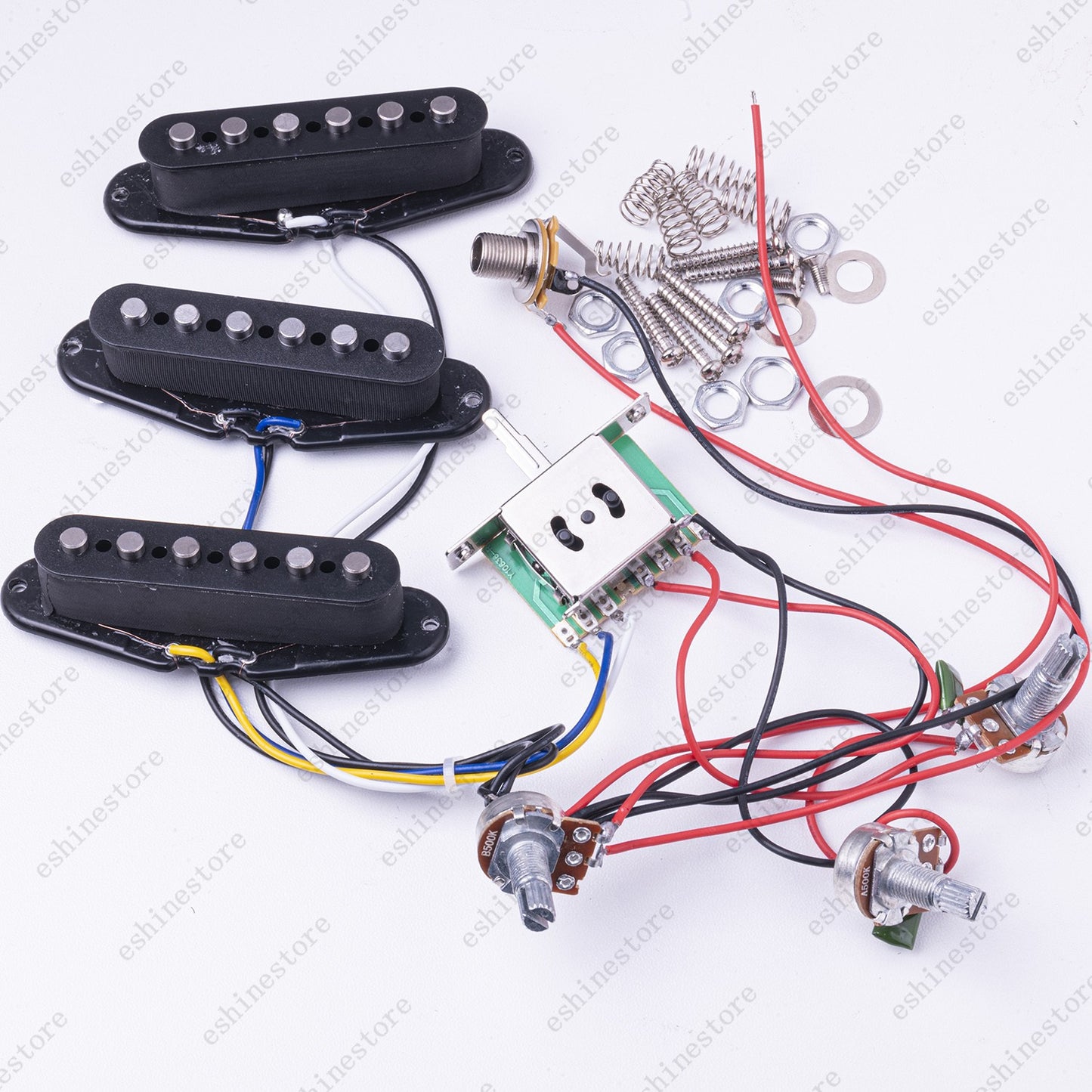 Guitar Alnico 5 Prewired Single Coil Pickup Harness with 500K pots for Start
