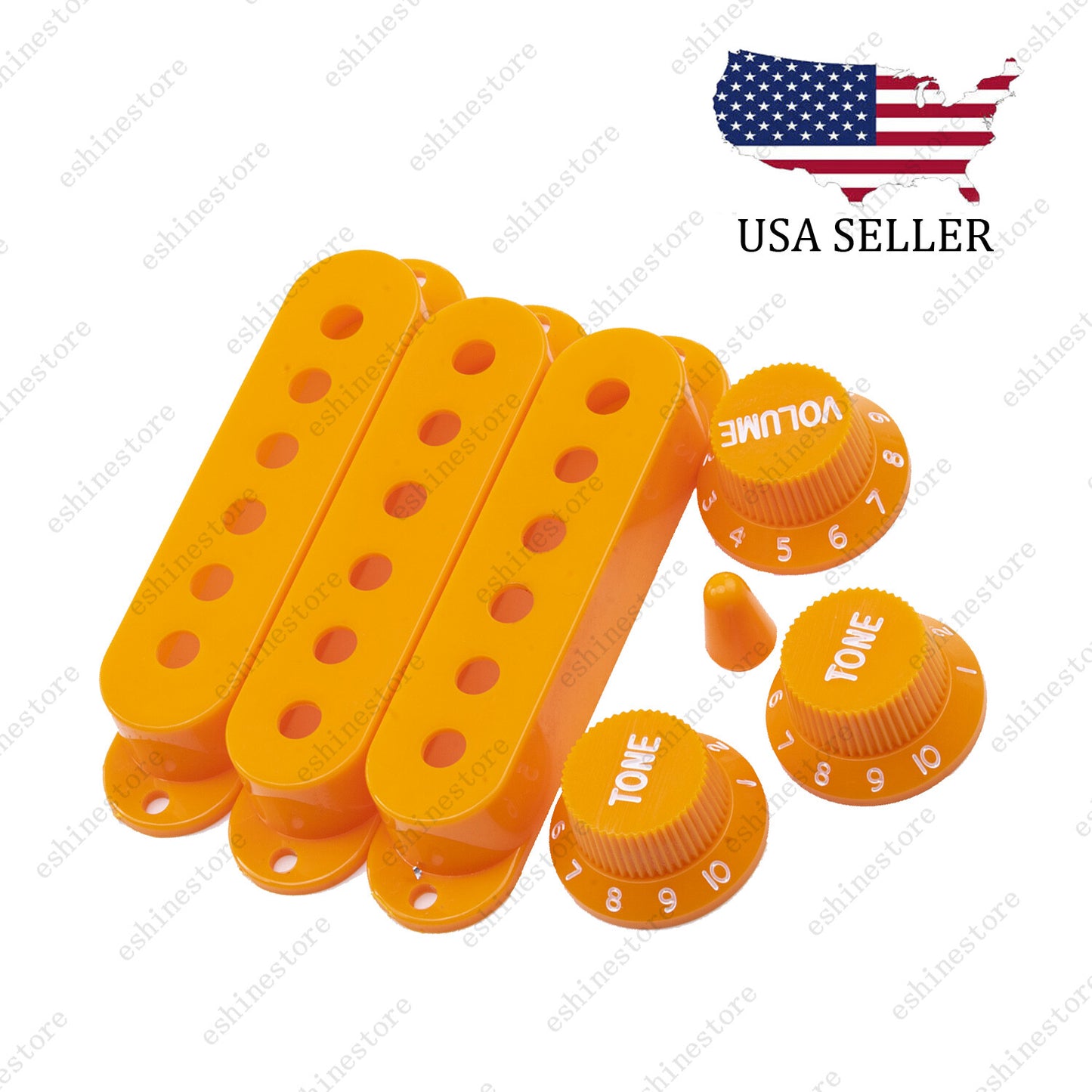 Orange Knobs SSS Single Coil Pickup Covers and 5 Way Switch Tip For Stratocaster