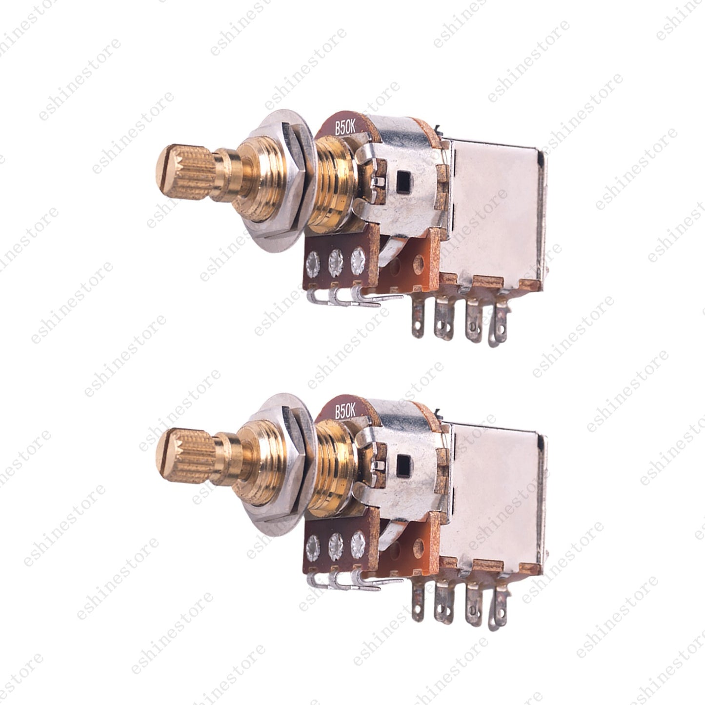 2 PCS Full Brass 18MM Long Shaft Pots Push-Push Switch A25K/B25K/A50K/B50K