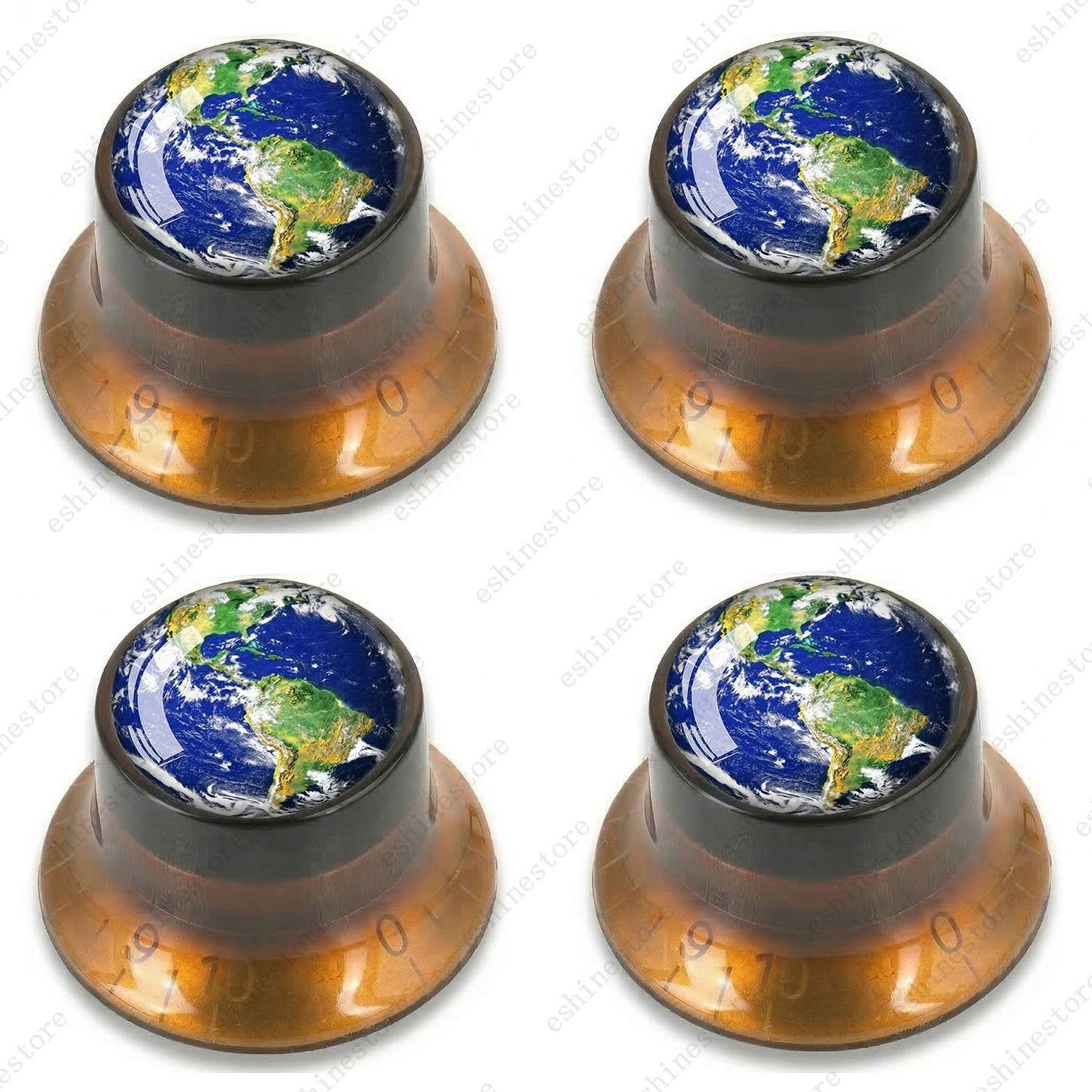 Guitar Reflector Knobs w/ Earth Pattern Design Cap Top Hat Knobs for Les Paul SG