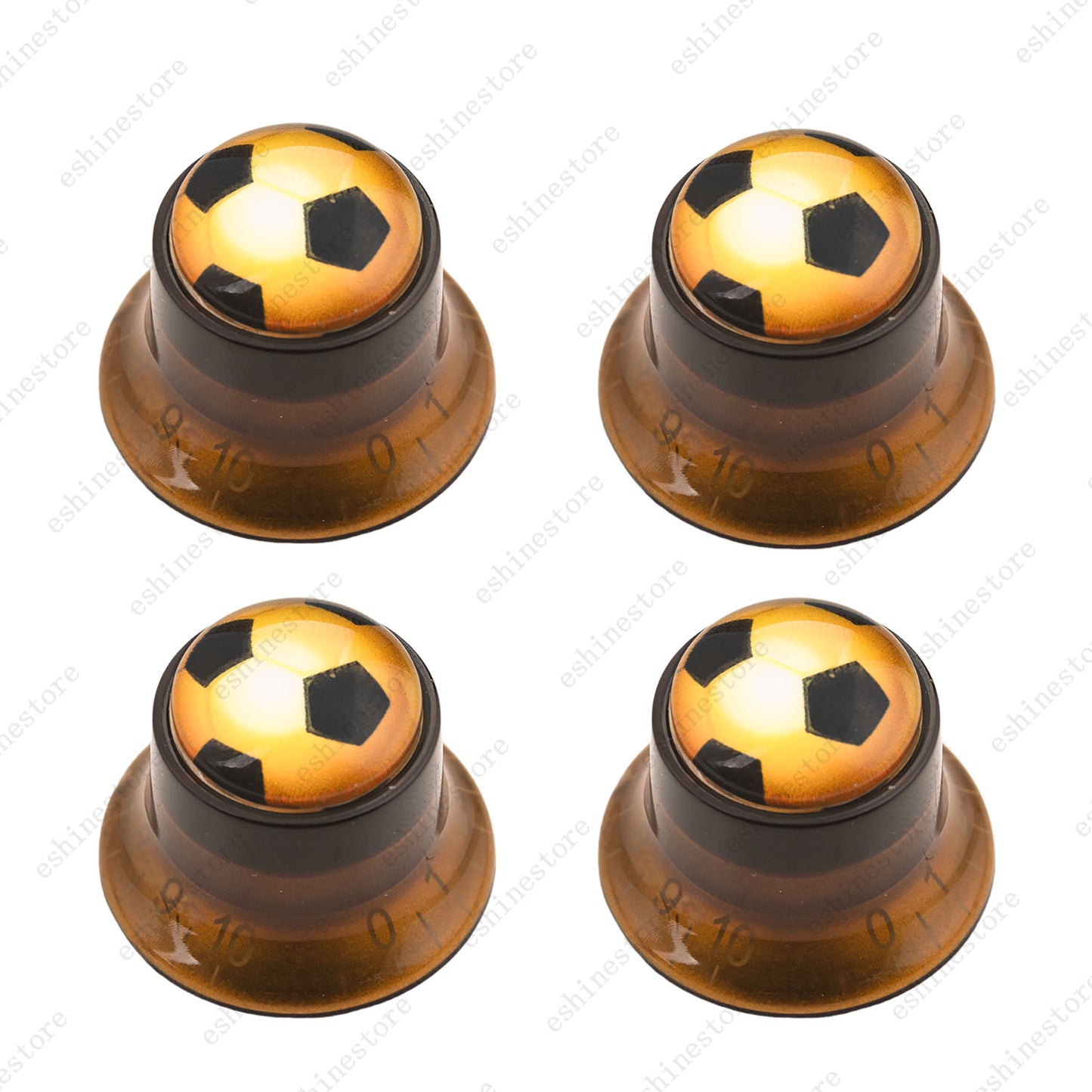 Guitar Reflector Knobs w/ Golden Soccer Design Cap Top Hat Knobs for Les Paul SG