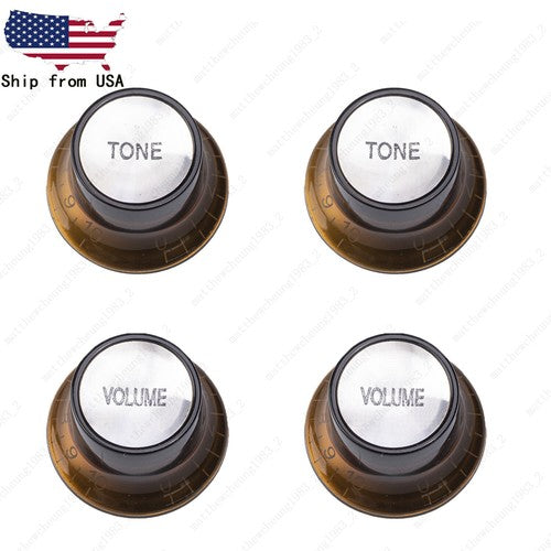 4x LP 60 Guitar Reflector Amber Knobs Gold/Silver Top Hat Knobs fits Les Paul SG
