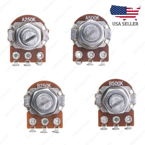 1x Guitar Mini Potentiometer Short 15mm A/B 250k 500k Volume Tone Taper Pot
