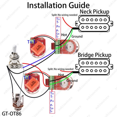 Solderless Prewired Wiring Harness Kit 2T2V 500K Pots 3 Way Switch for Les Paul