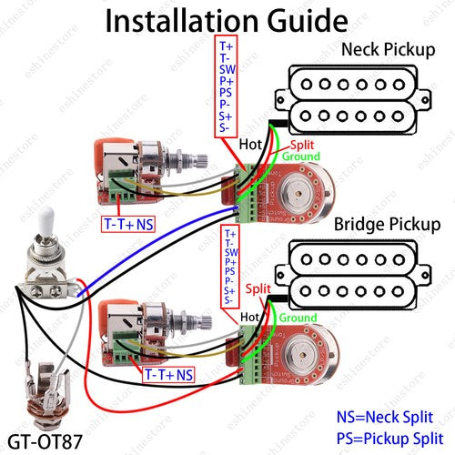 Solderless Prewired Harness 3-Way Switch A/B500K Push-Pull Pot Coil Split for LP