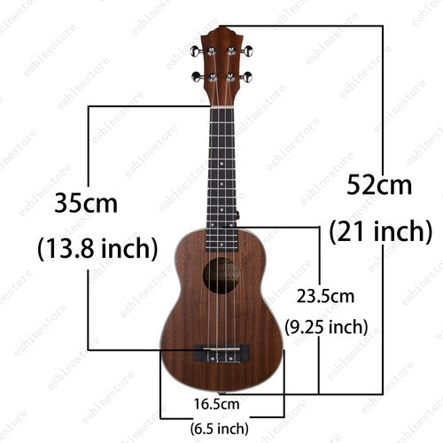 21" Soprano Ukulele Mahogany Wood Hawaiian Guitar Ukelele With Bag Strap Tuner