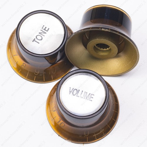 4x LP 60 Guitar Reflector Amber Knobs Gold/Silver Top Hat Knobs fits Les Paul SG