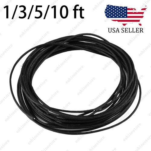 1/3/5/10 ft Vintage-Style Waxed Cloth-Covered Braided Guitar Wire Pushback-Black