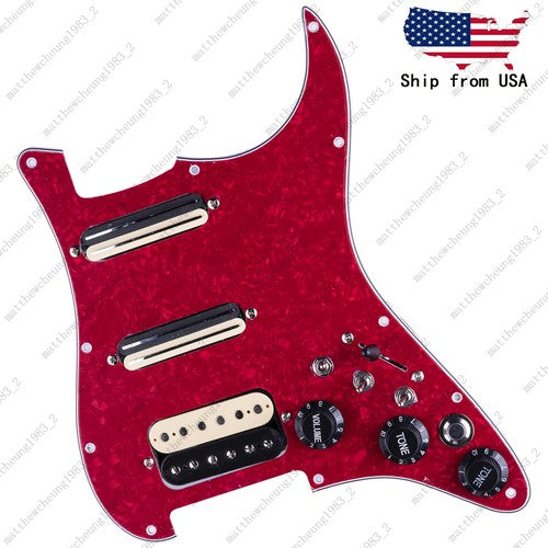 Guitar HSS Loaded Prewired Pickguard Multi Switch Coil Splitting For Red Pearl