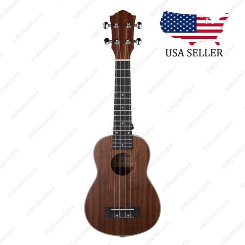 21" Soprano Ukulele Mahogany Wood Hawaiian Guitar Ukelele With Bag Strap Tuner
