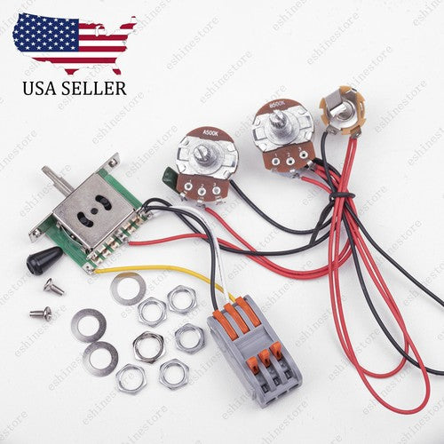 Guitar Wiring Harness Kit 3-Way Switch 1 Volume 1 Tone A/B500K Pots For Tele