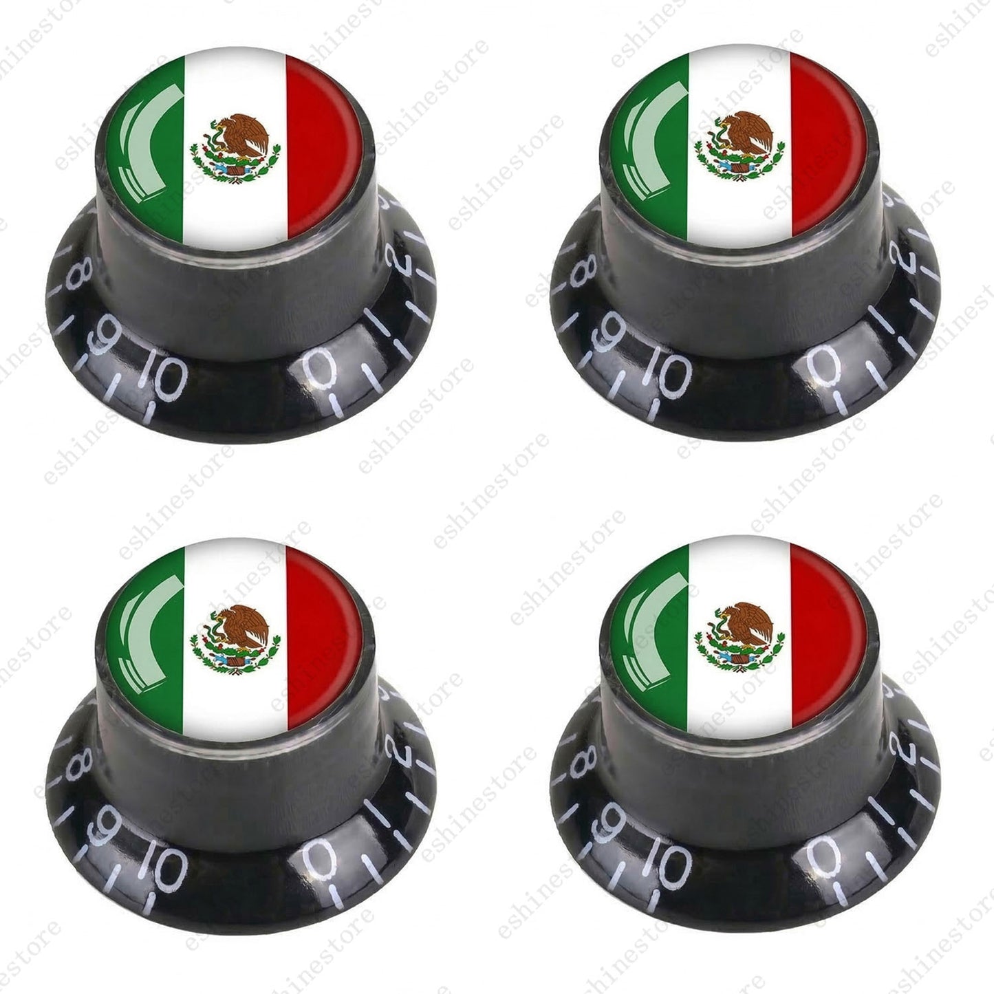 Guitar Reflector Knobs w/ Mexican Flag Design Cap Top Hat Knobs for Les Paul SG