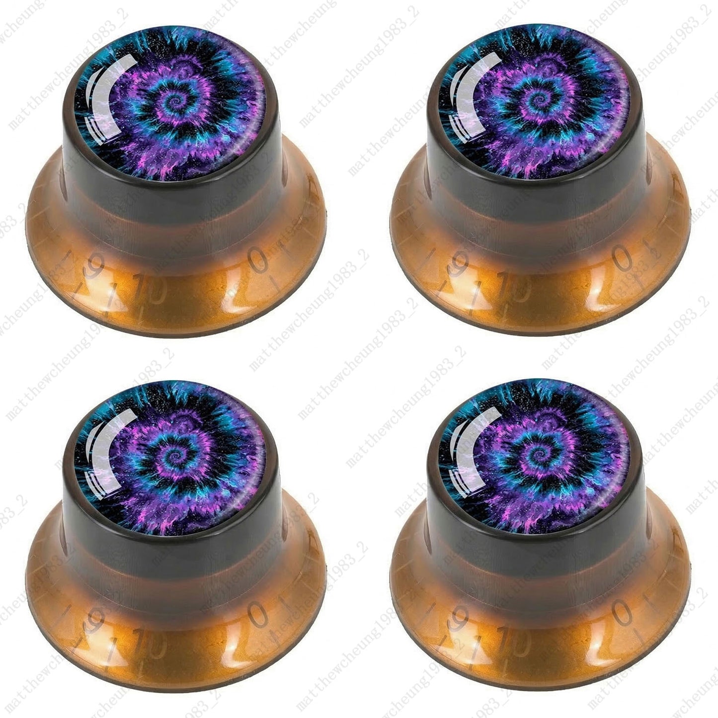 4Pcs Amber Guitar Reflector Knob For Les Paul SG -10 Spiral Tie Dye Style Option