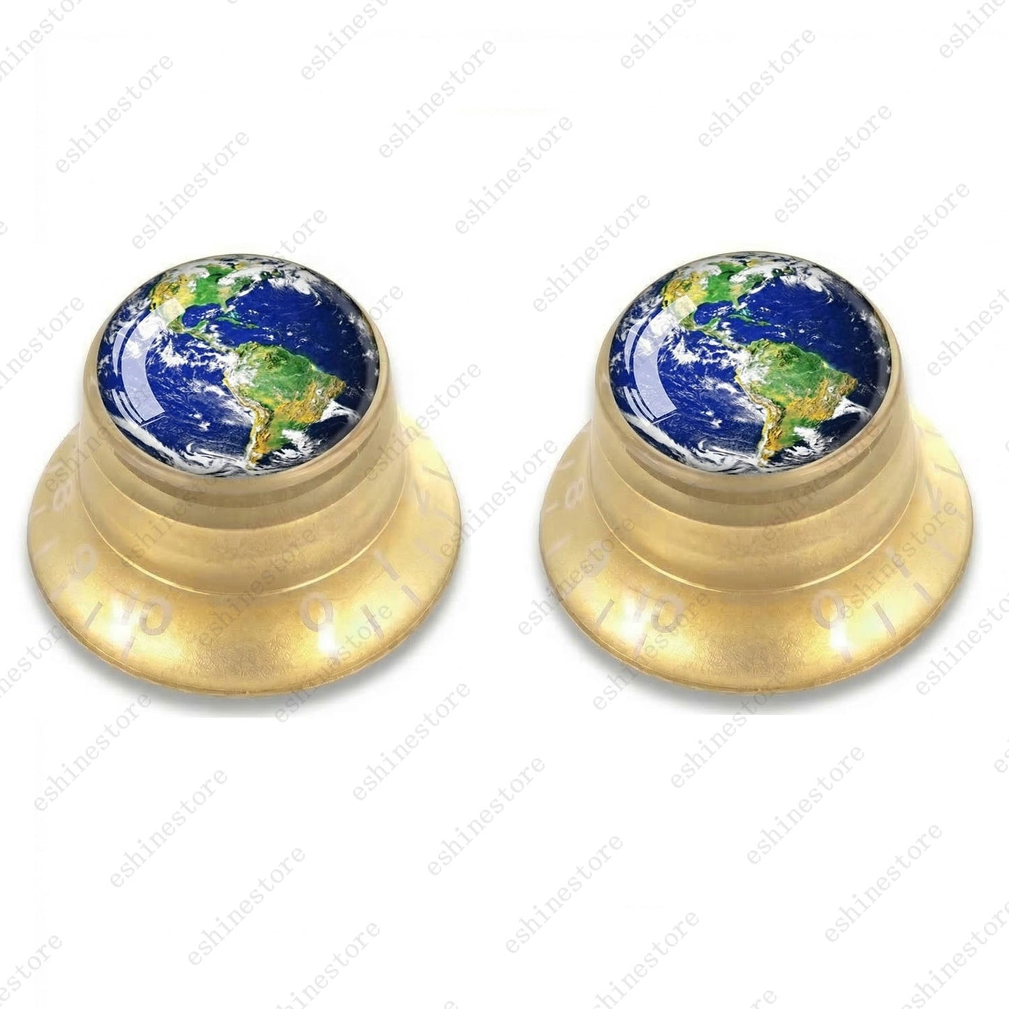 Guitar Reflector Knobs w/ Earth Pattern Design Cap Top Hat Knobs for Les Paul SG