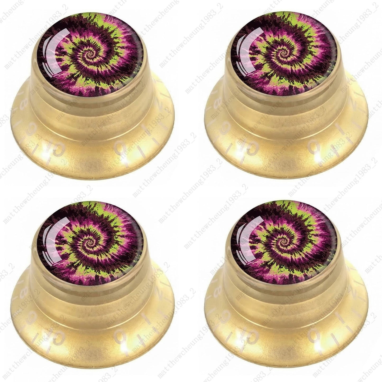 4Pcs Gold Guitar Reflector Knob For Les Paul SG -10 Spiral Tie Dye Style Option