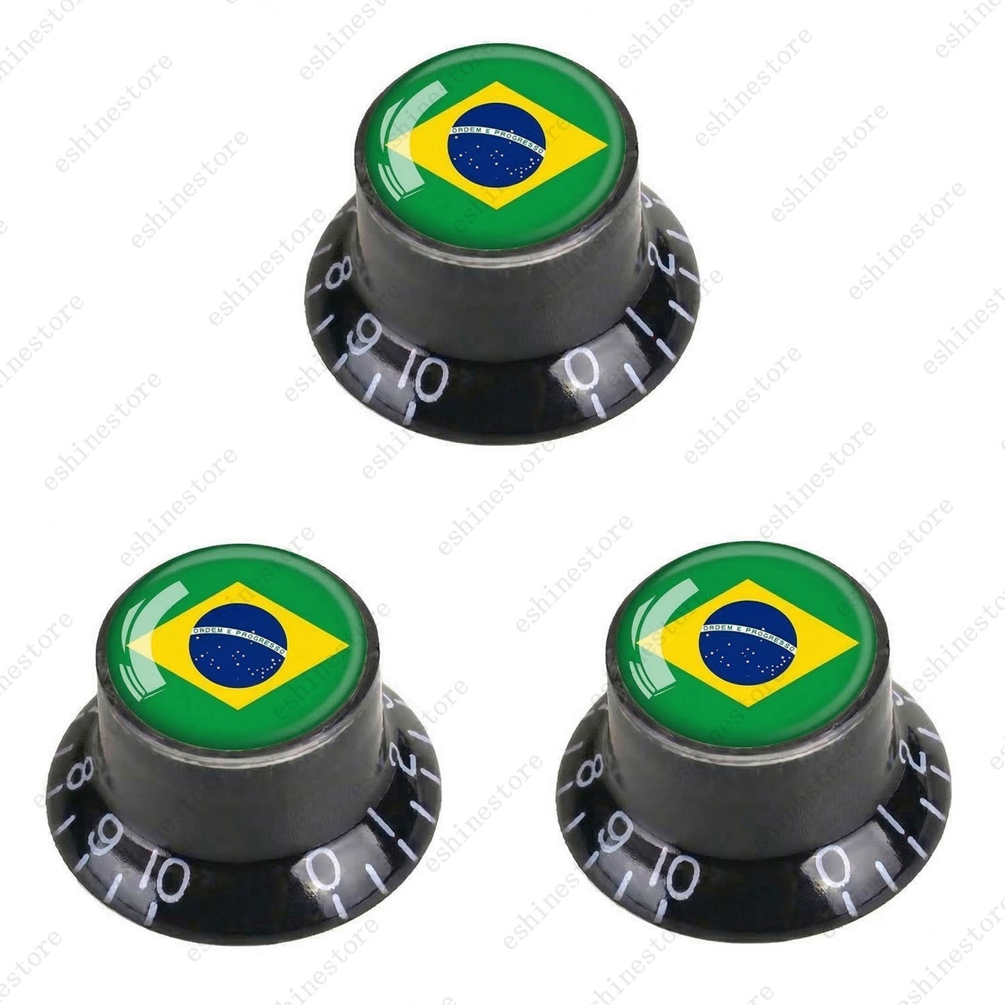 Guitar Reflector Knobs w/ Brazilian Flag Design Cap Top Hat Knob for Les Paul SG