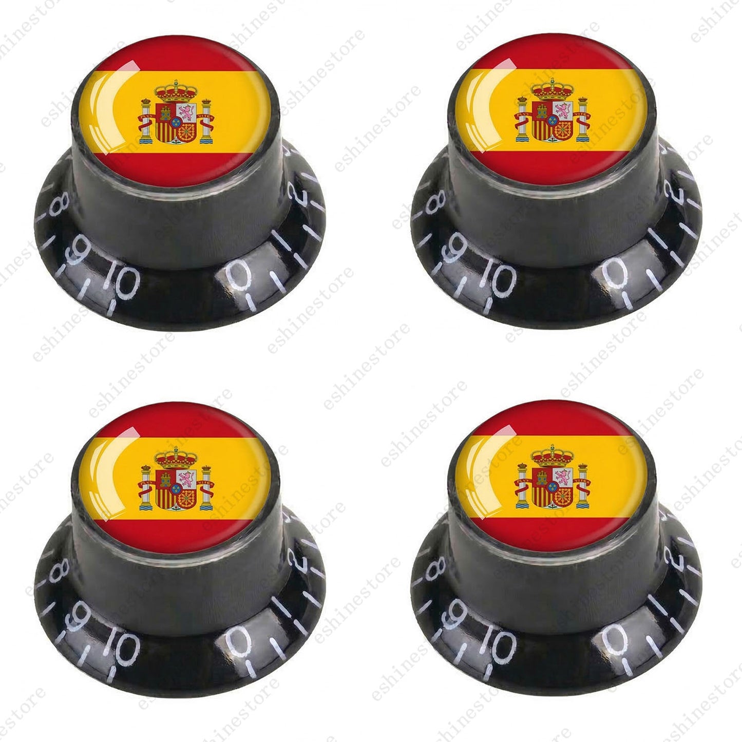 Guitar Reflector Knobs w/ Spanish Flag Design Cap Top Hat Knobs for Les Paul SG
