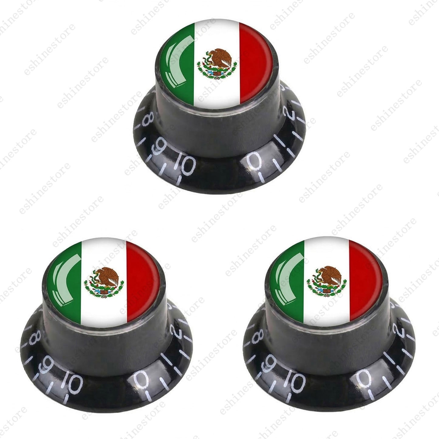 Guitar Reflector Knobs w/ Mexican Flag Design Cap Top Hat Knobs for Les Paul SG