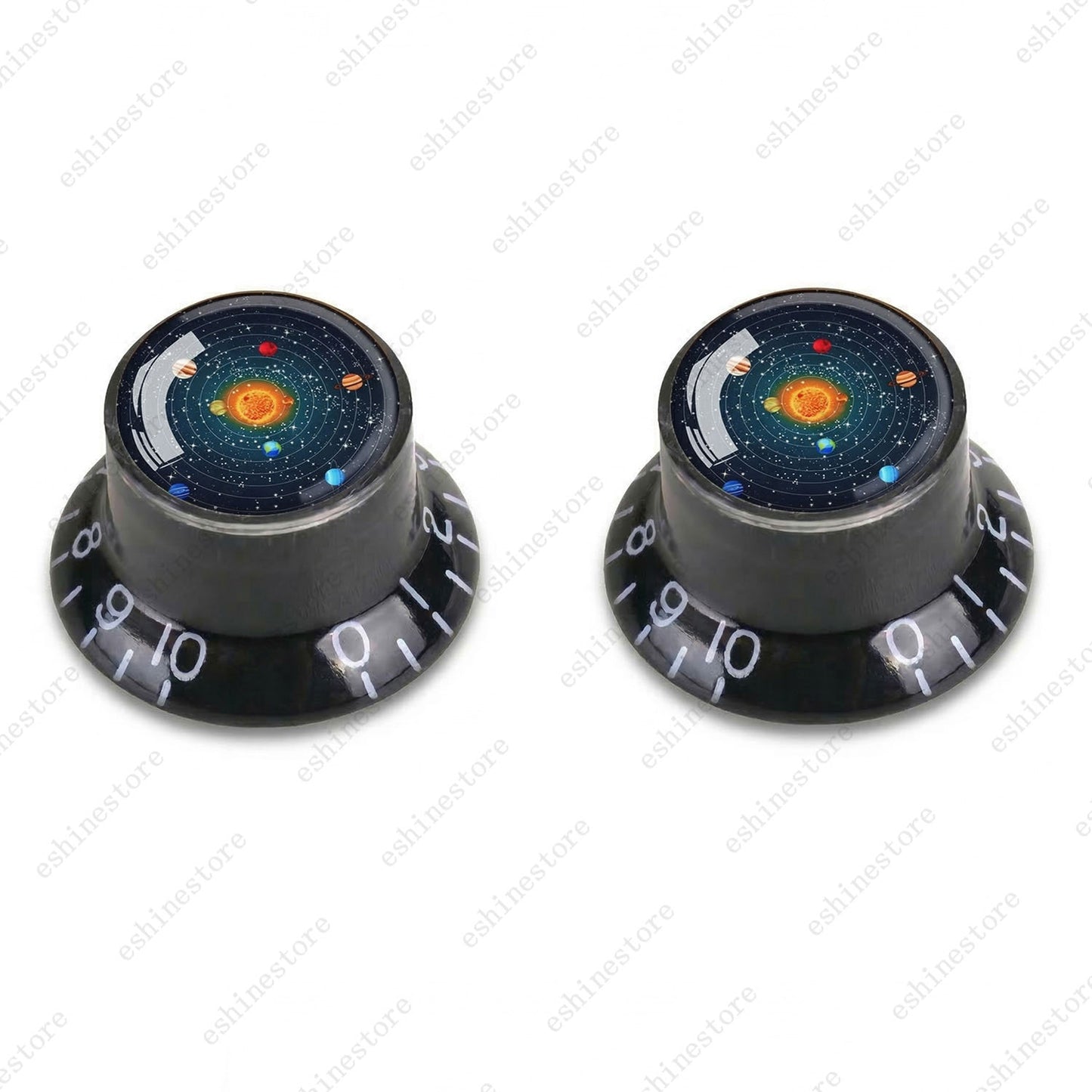 Guitar Reflector Knobs w/ Solar System Design Cap Top Hat Knobs for Les Paul SG