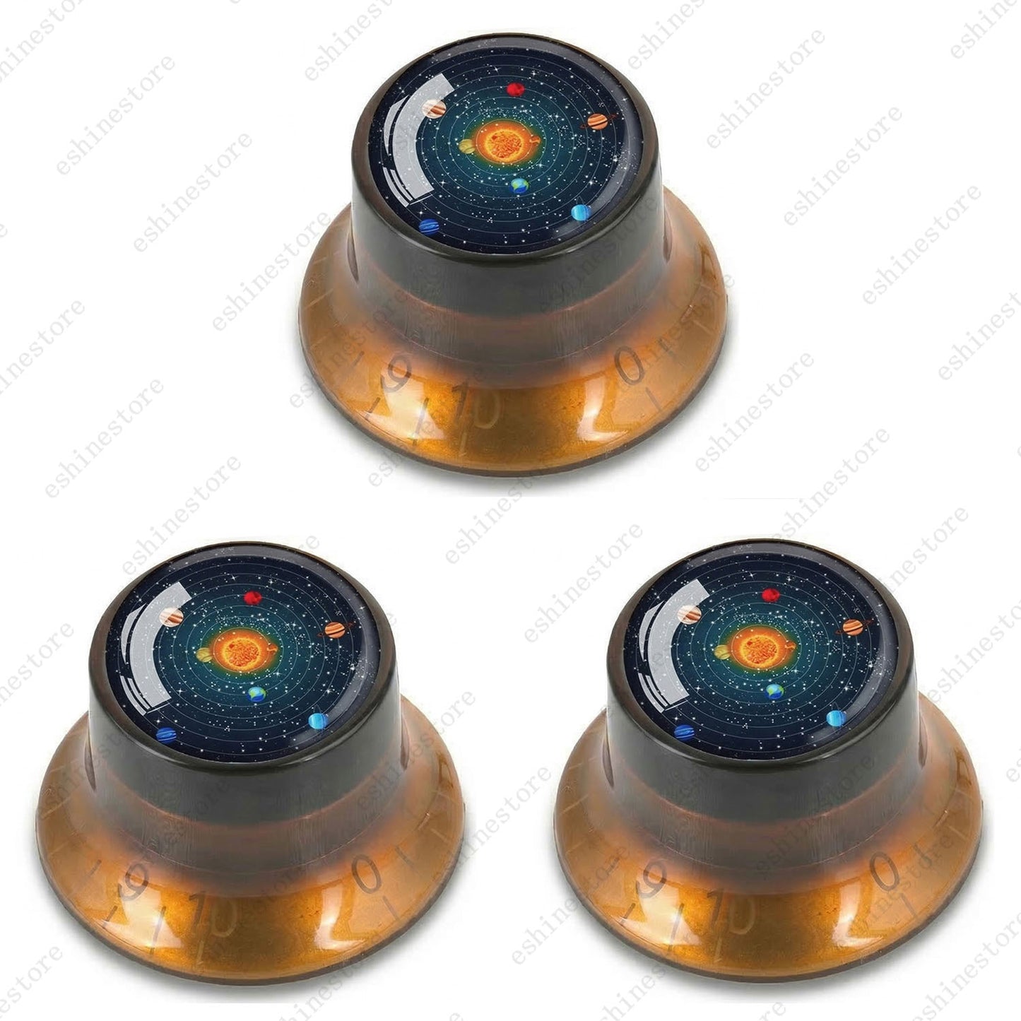 Guitar Reflector Knobs w/ Solar System Design Cap Top Hat Knobs for Les Paul SG