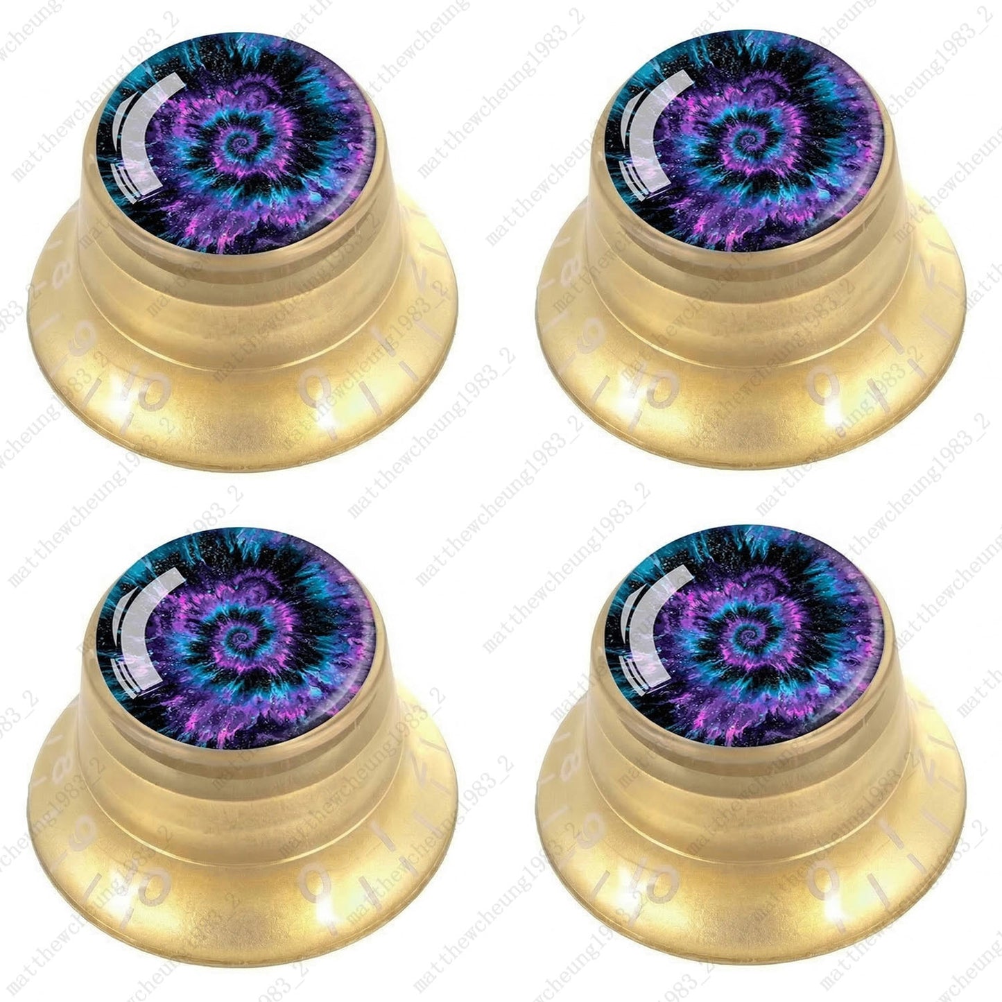 4Pcs Gold Guitar Reflector Knob For Les Paul SG -10 Spiral Tie Dye Style Option