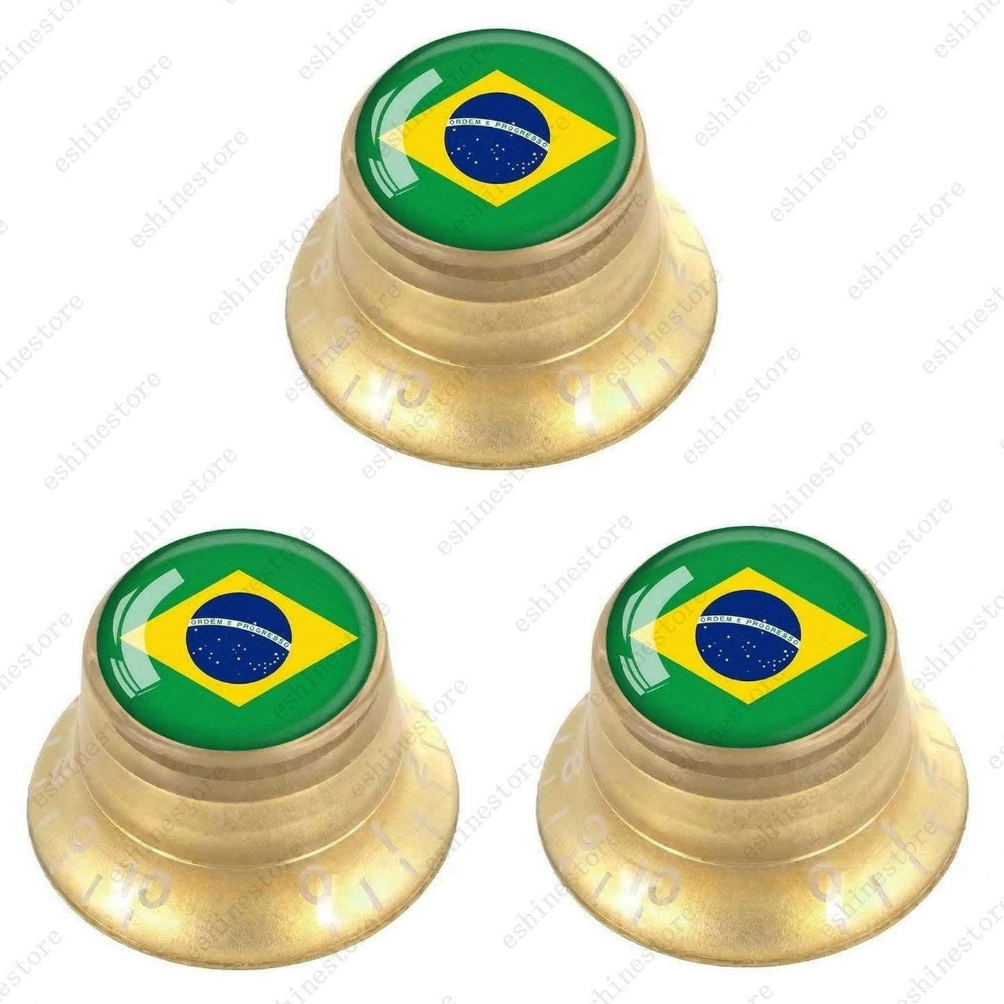 Guitar Reflector Knobs w/ Brazilian Flag Design Cap Top Hat Knob for Les Paul SG