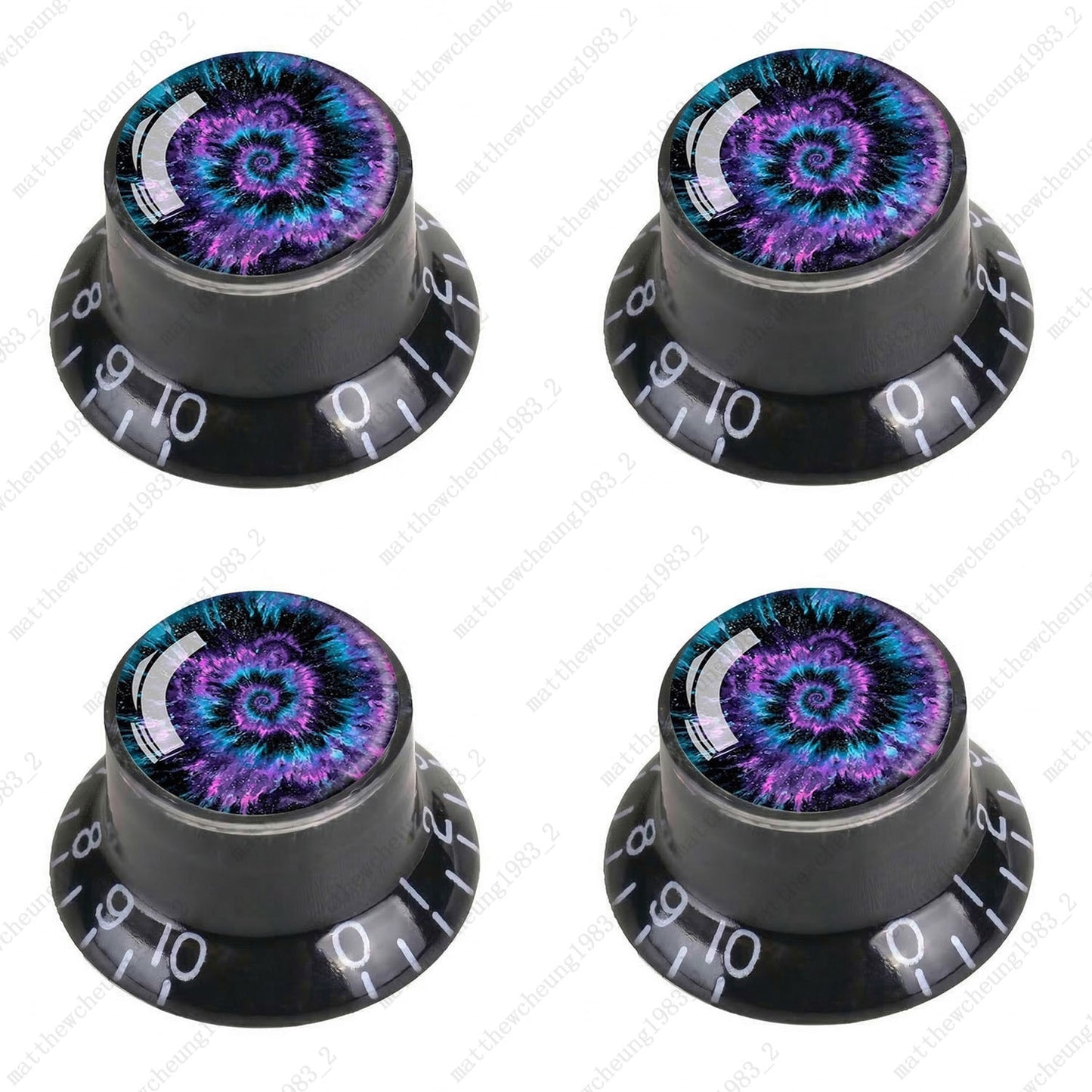 4Pcs Black Guitar Reflector Knob For Les Paul SG -10 Spiral Tie Dye Style Option