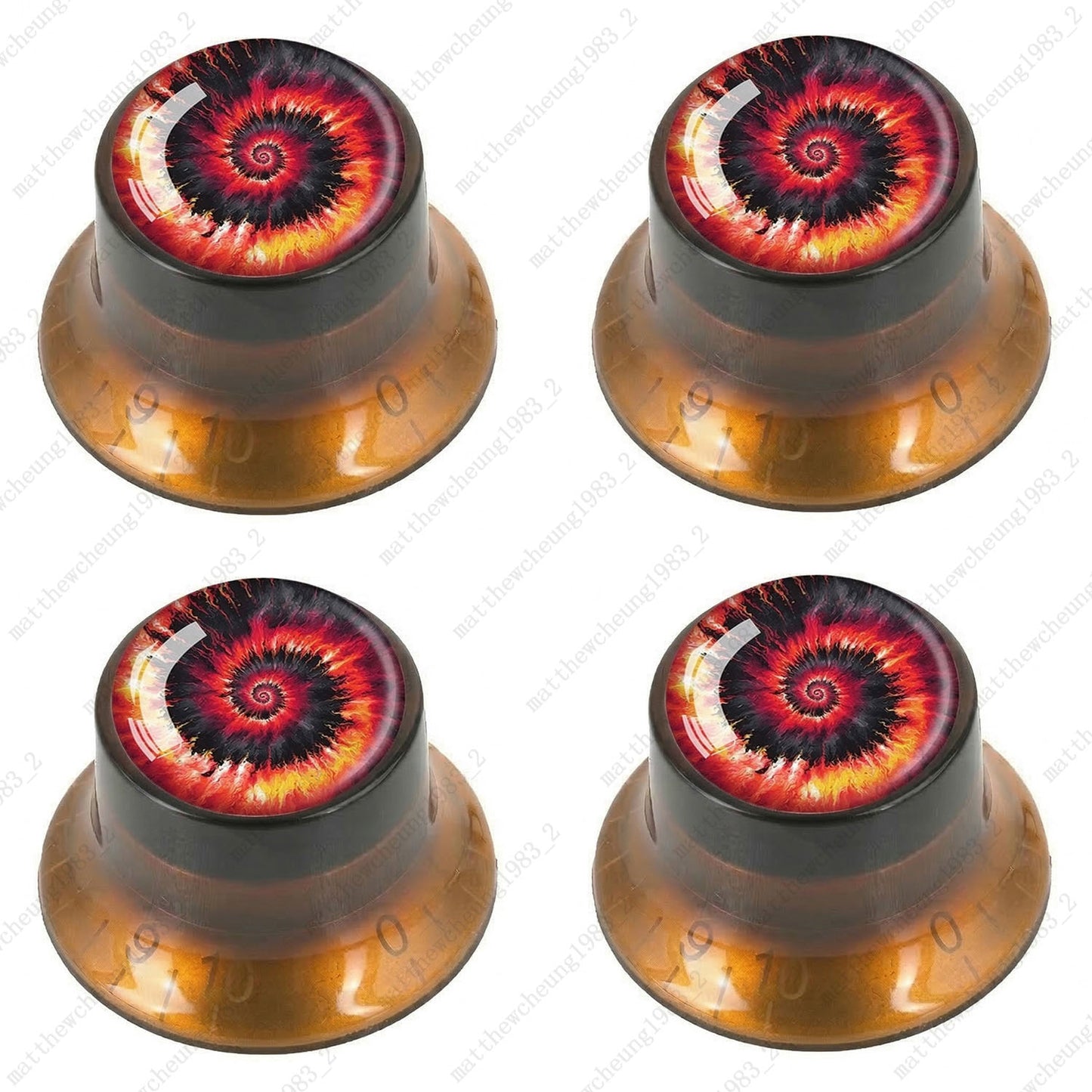 4Pcs Amber Guitar Reflector Knob For Les Paul SG -10 Spiral Tie Dye Style Option