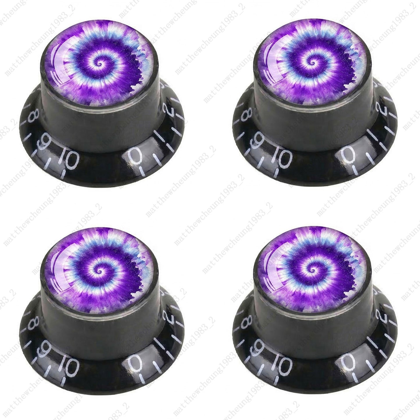 4Pcs Black Guitar Reflector Knob For Les Paul SG -10 Spiral Tie Dye Style Option