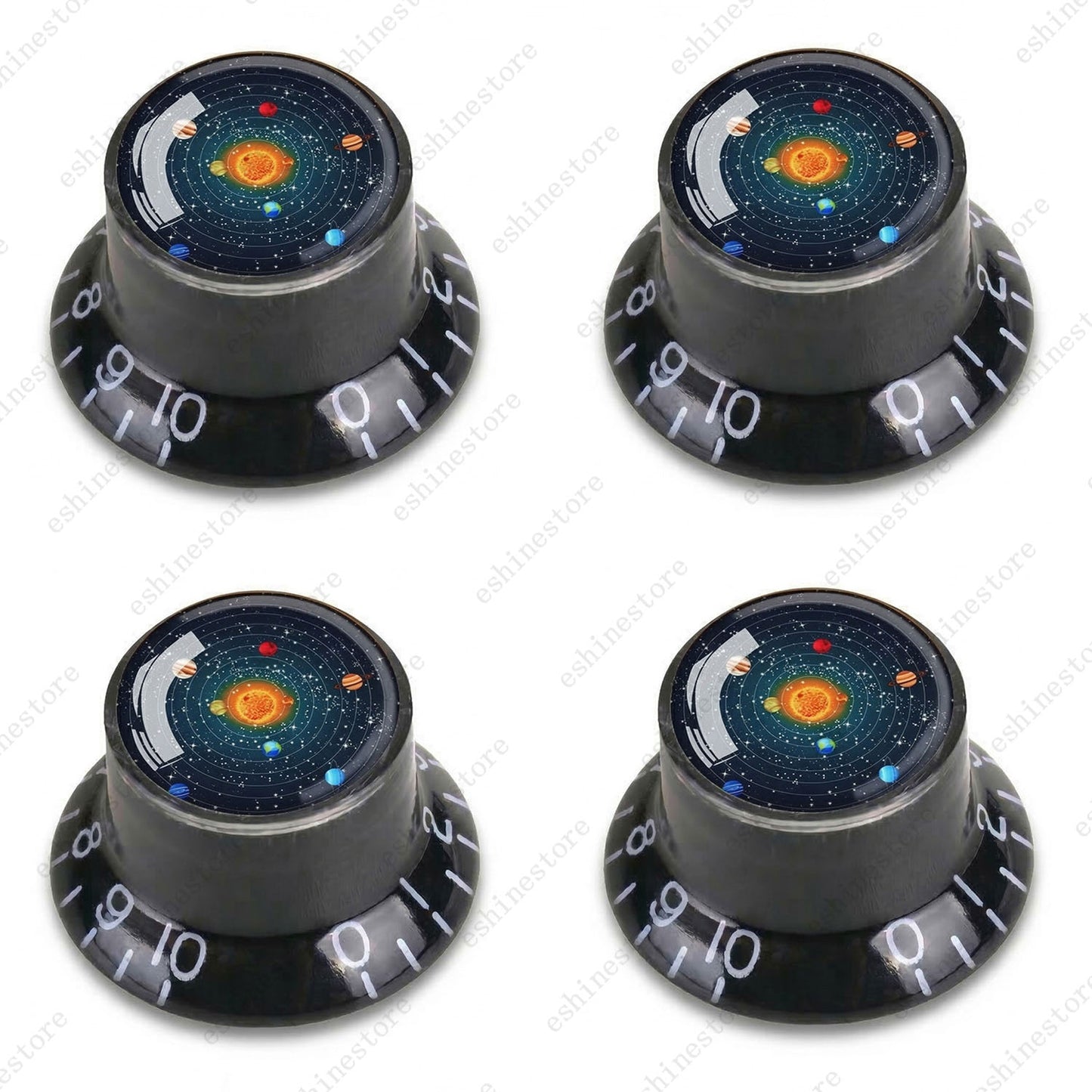 Guitar Reflector Knobs w/ Solar System Design Cap Top Hat Knobs for Les Paul SG