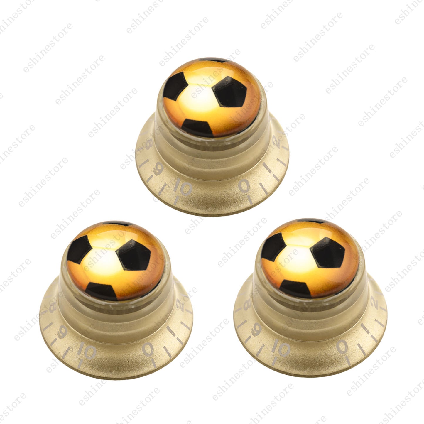 Guitar Reflector Knobs w/ Golden Soccer Design Cap Top Hat Knobs for Les Paul SG