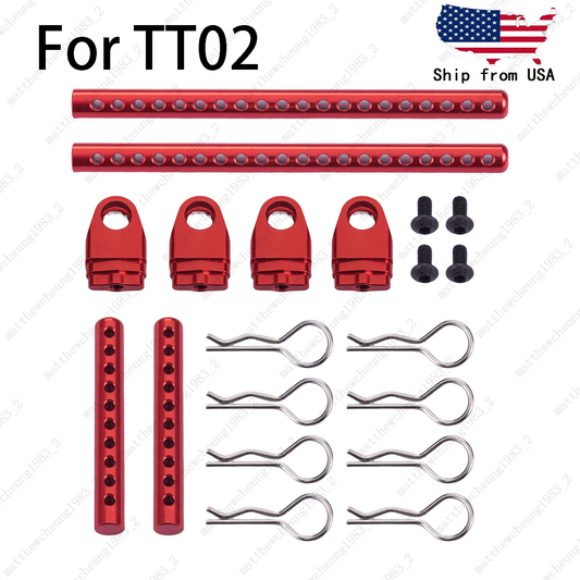 1/10 Red Upgrade Aluminum Body Post Kit for  TT02 - Easy Install + Full Parts