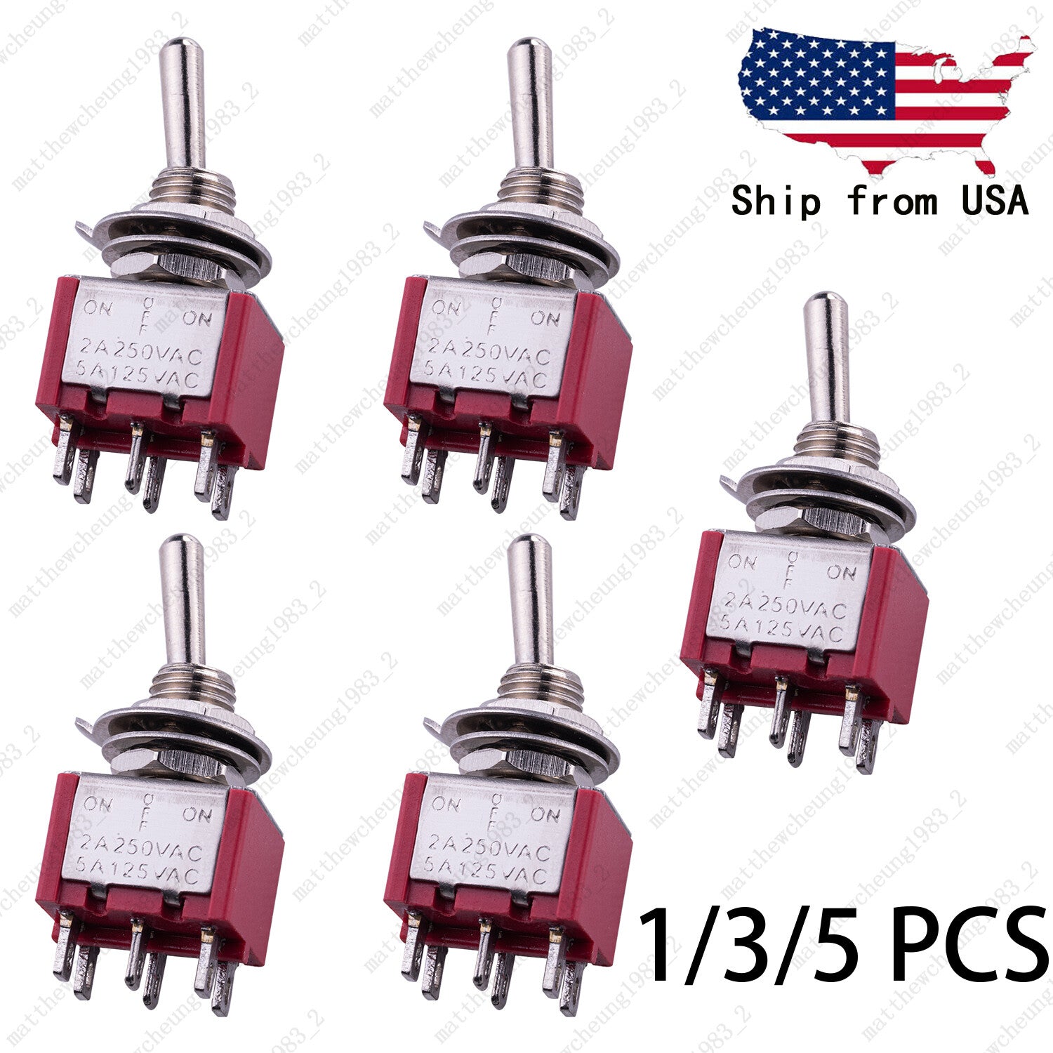 Guitar DPDT Red 3 Way 6 Pin ON OFF ON  Electric Guitar Mini Toggle Switches