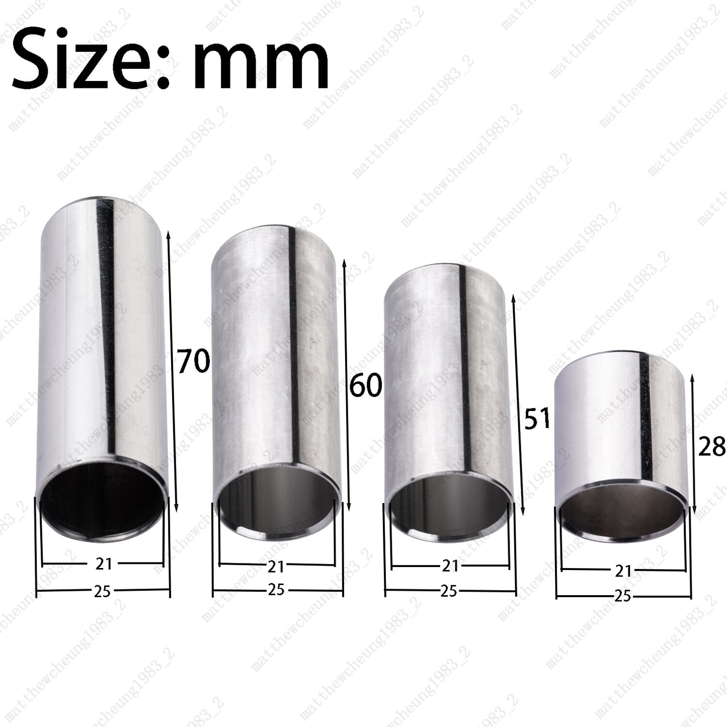 28/51/60/70mm Stainless Steel Cylinder Tube Guitar Slide Tone Bar Accessory