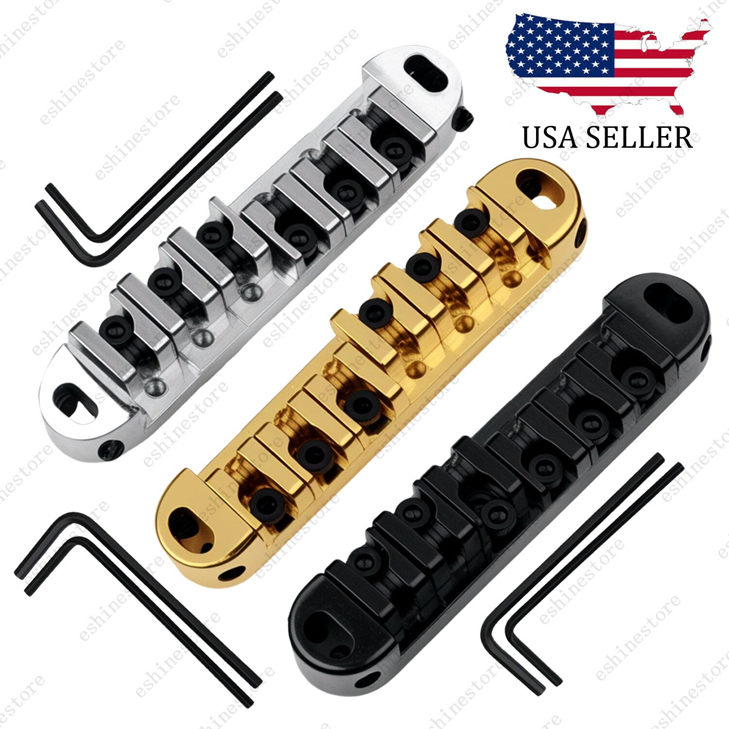 Tune-O-Matic Adjustable Roller Saddle Bridge For Les Paul SG ES-No Stud & Posts