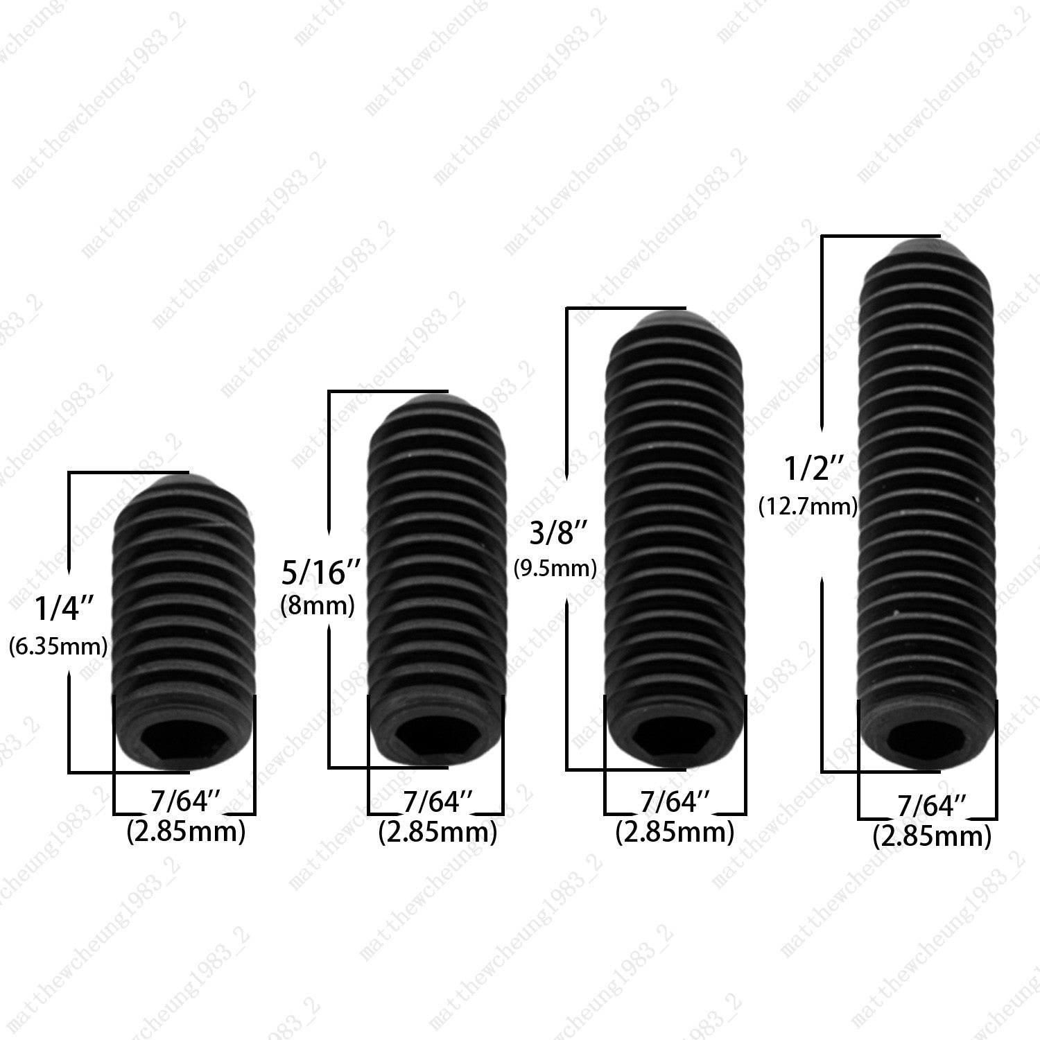 12x US #4-40 (1/4-1/2) Bridge Saddle Height Adjustment Screws-Alloy Steel BLACK