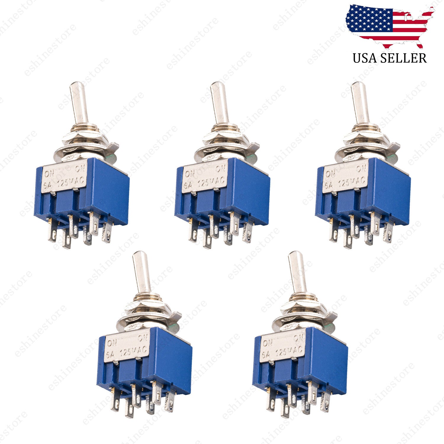 5 Pcs DPDT Blue 2 Way 6 Pin ON ON Guitar Mini Toggle Switch Car/Boat Switches
