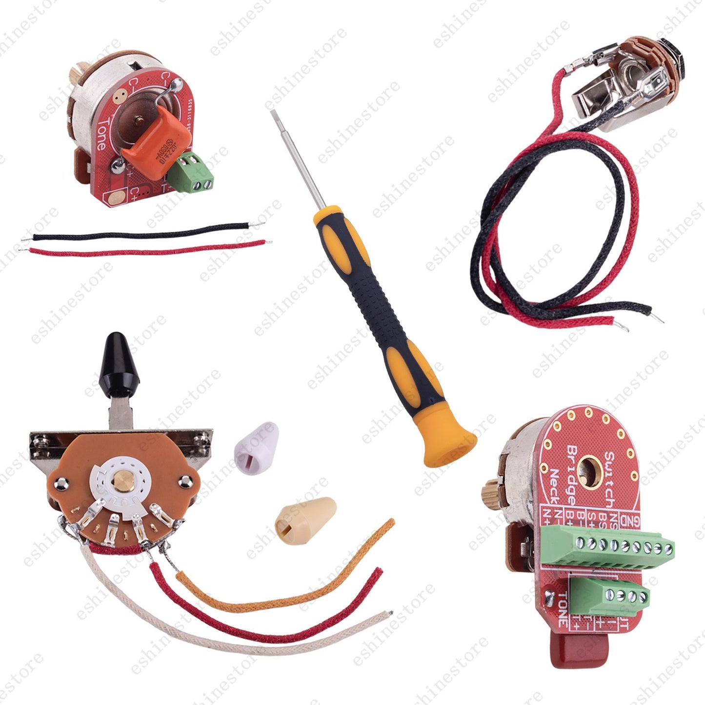 Solderless HH Wiring Harness Brass shaft Pots w/ 3-Way Switch for Stratocaster