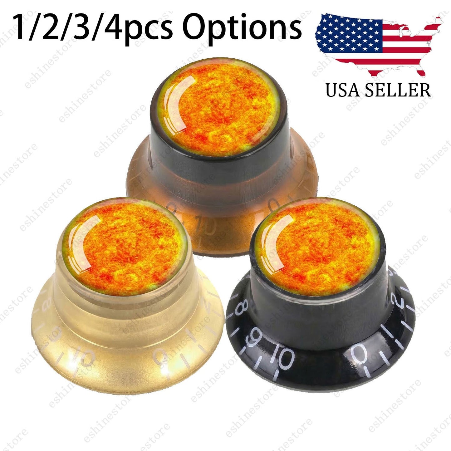 Guitar Reflector Knobs w/ Sun Pattern Design Cap Top Hat Knobs for Les Paul SG