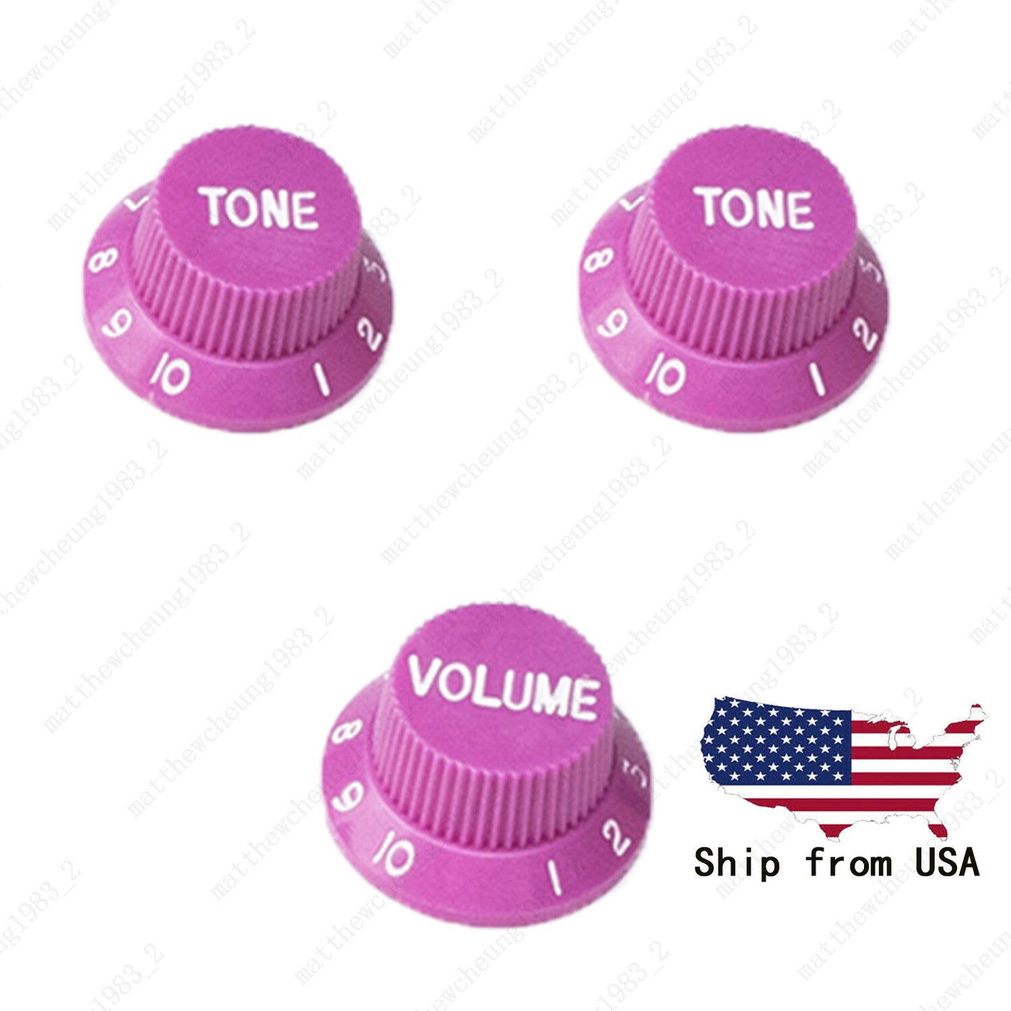 3x Purple/WhiteNumbers Electirc Guitar Knobs Volume Tone Knob fits Stratocaster