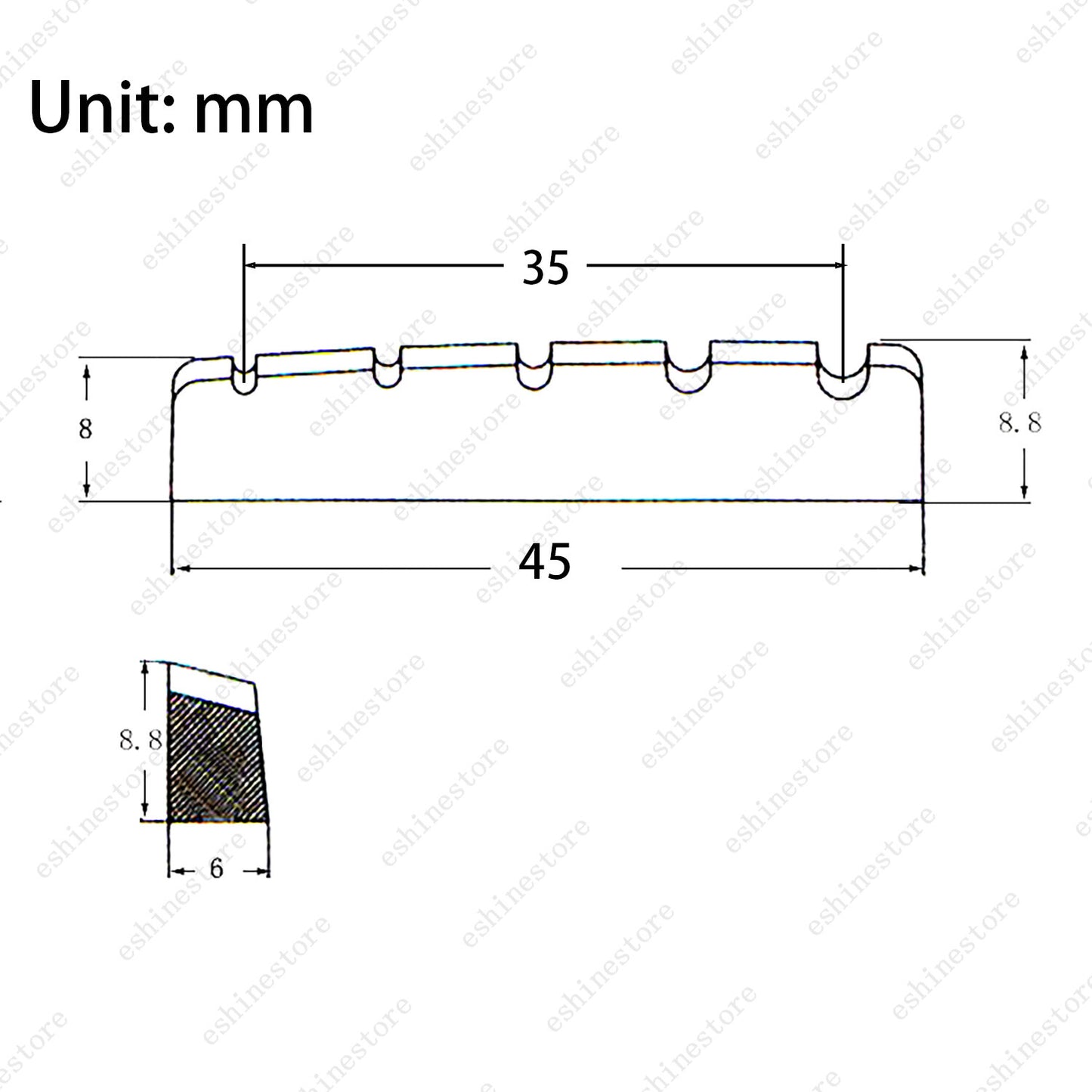 1PC 5 String 45x6x8.8MM Pre-Slotted Brass Nut For Electric Bass Guitar