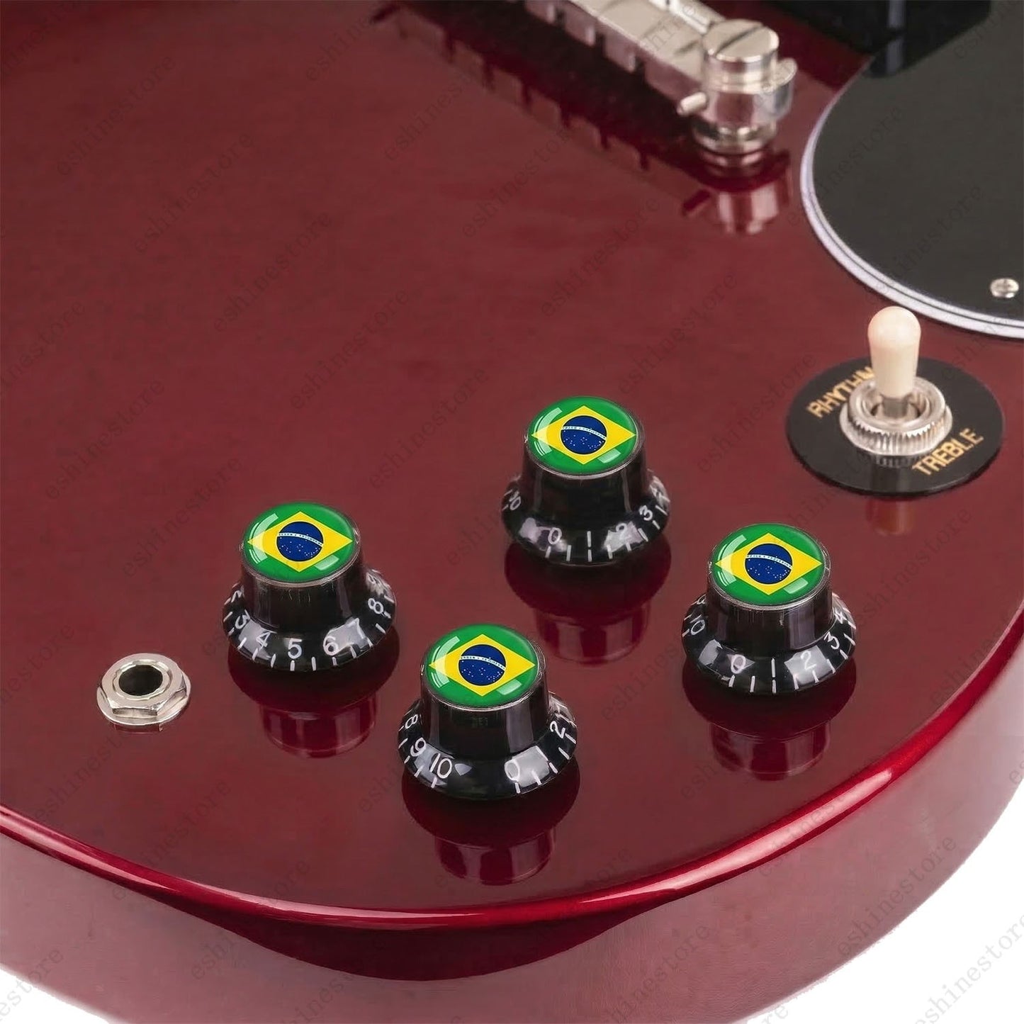 Guitar Reflector Knobs w/ Brazilian Flag Design Cap Top Hat Knob for Les Paul SG