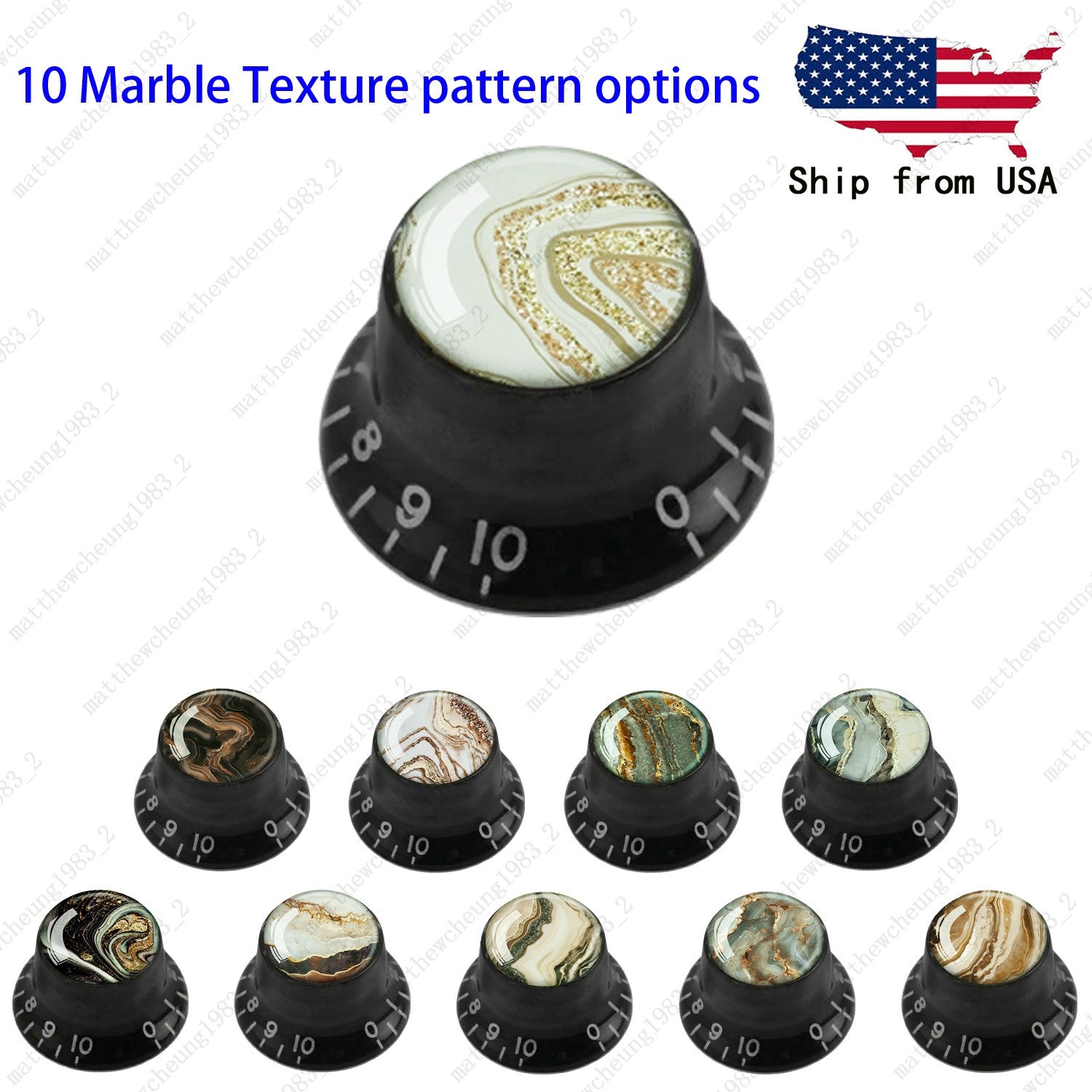 4Pcs Black Guitar Reflector Knob For Les Paul SG -10 Marble Texture Style Option