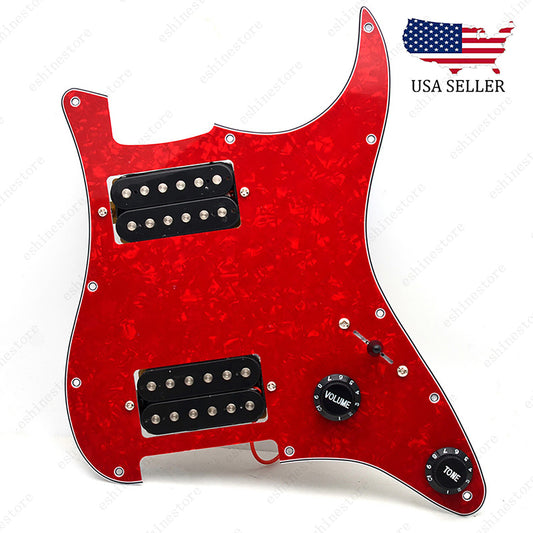 Loaded Strat Pickguard Prewired HH Pickguard with Ceramic Pickups Red Pearl B