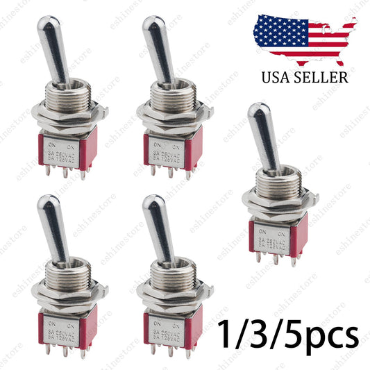 1/3/5 PCS Guitar/AMP Fat Bat Toggle Switch DPDT 6 Pin 2-Way ON ON Sealed - RED