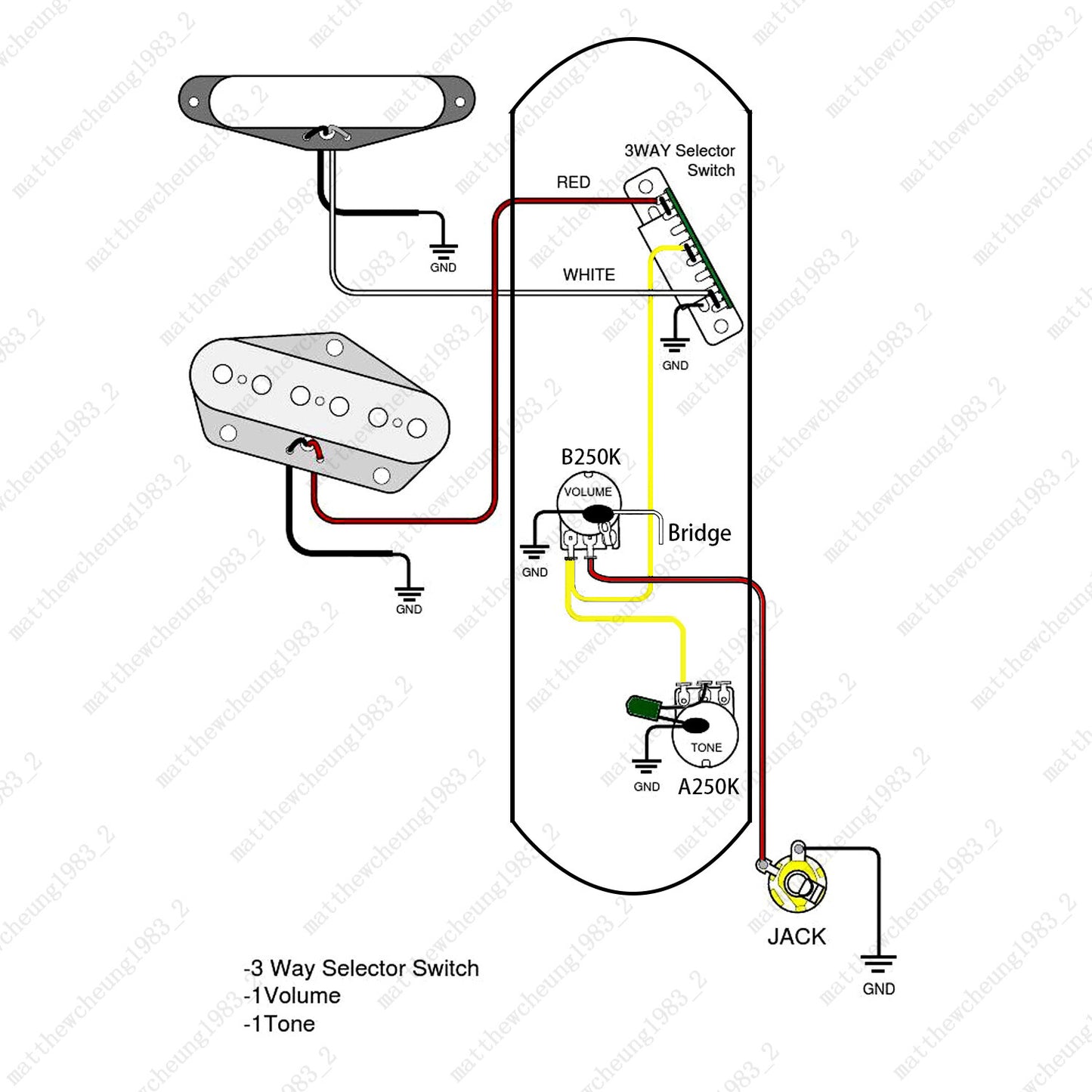 Loaded Guitar Bridge Control Plate System 250K pot for Telecaster Tele TL